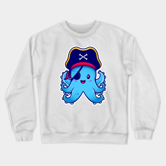 Cute Pirate Octopus With Eyepatch Cartoon Crewneck Sweatshirt by Catalyst Labs